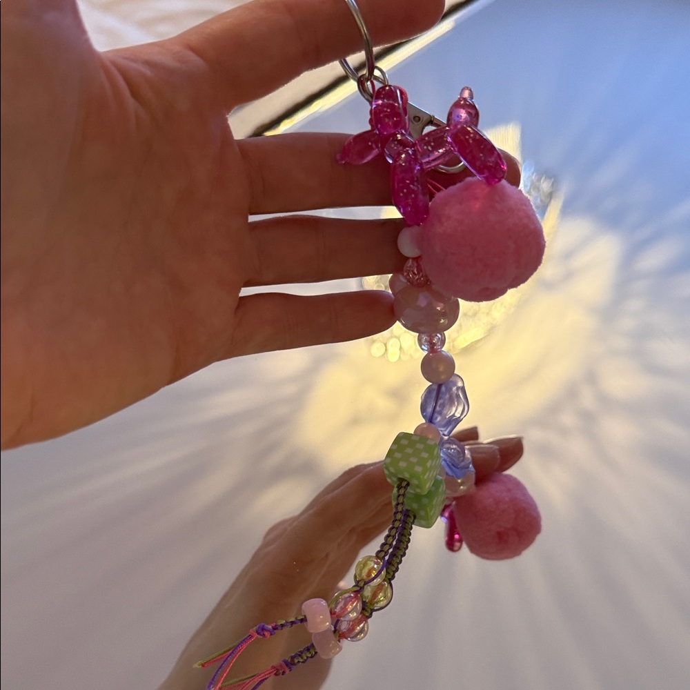 Handmade Cute Pink and Purple Beaded Keychain